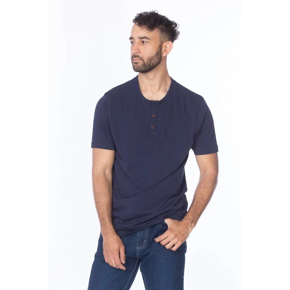 Hawk's Bay Men's Basic‎ Henley Shirt Navy Blue Large